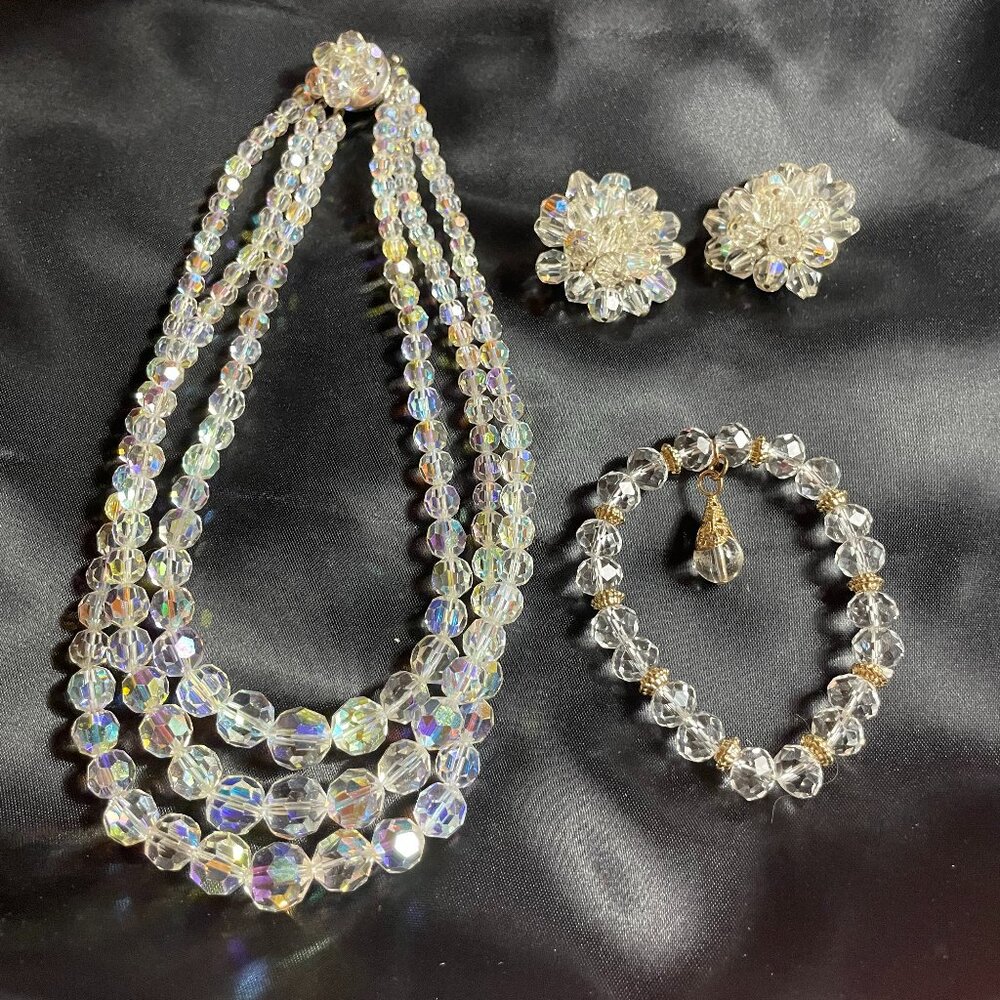 Vintage Aurora Borealis Crystal Jewelry Set
